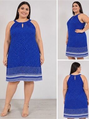 Avenue Blue & White Polka Dot Sleeveless Dress Size 14/16